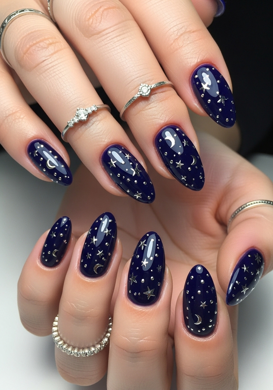 Navy Starry Nails